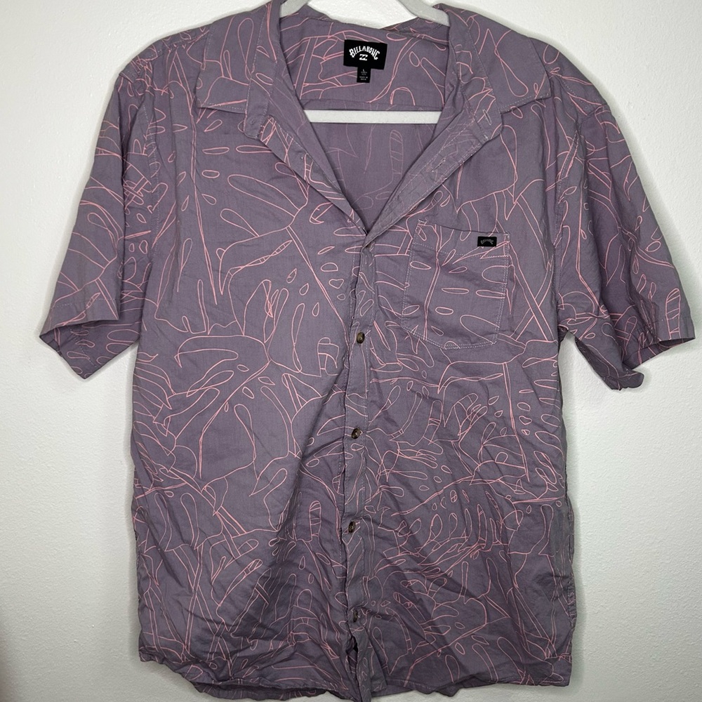 Billabong purple line art design short sleeve button down shirt - Picture 2 of 6